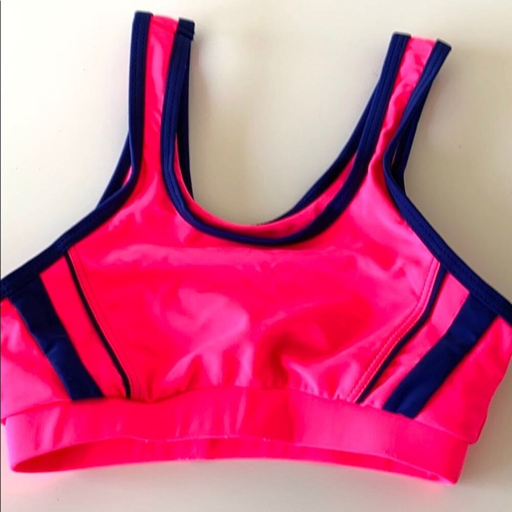 Girls Size 9–10 Sports Bikini Swim Top – Pink & Blue Athletic Swimwear